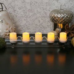 Faux Wick Flameless Votive Set with Fillable Glass Log Holder