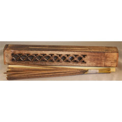 ANTIQUE INCENSE BOX BURNER Carved Design- 11" with 20 Incense Sticks