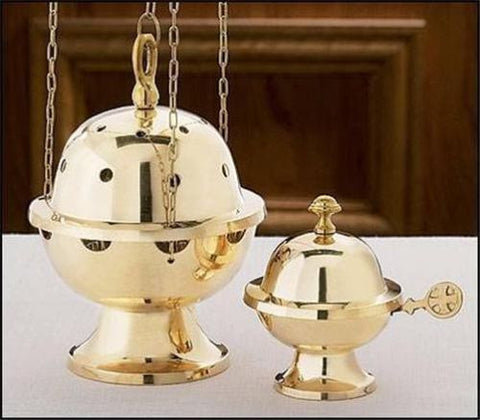 Brass Censer Incense Burner & Boat Gift Set Church Chapel Quality 9"H by MRT