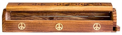 Wood Incense Box Burner - Peace 12"L